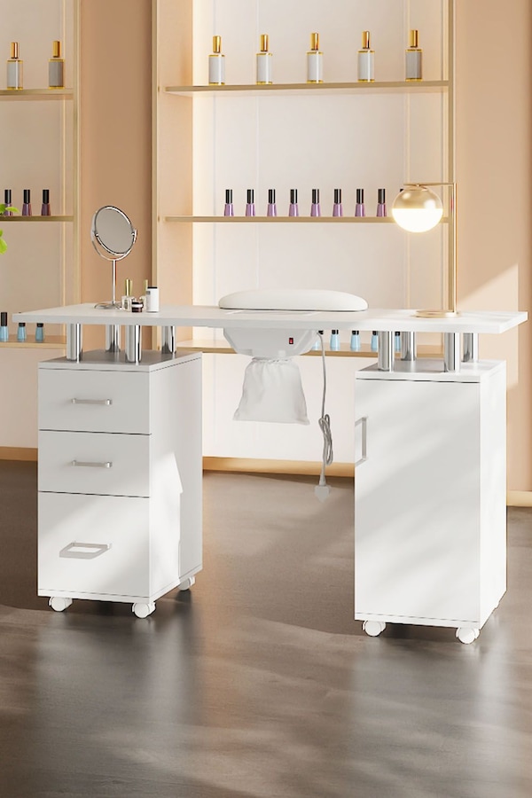 Living and Home Professional Mobile Manicure Table Nail Desk with Dust Collector