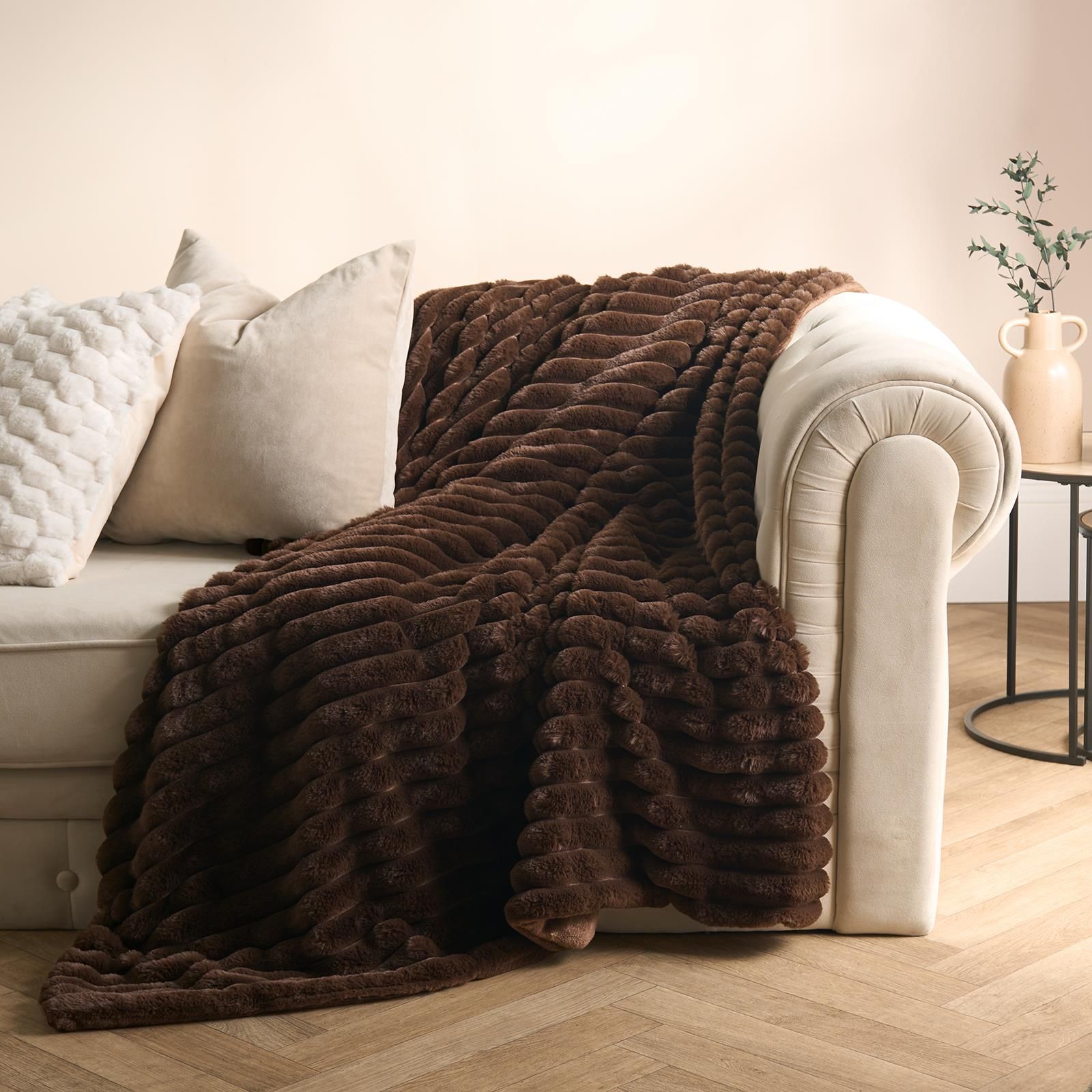 OHS Faux Fur Ribbed Fleece Throw Over Bed Blanket Winter Warm Supersoft image 1