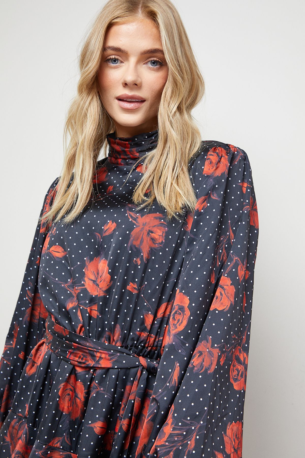 Oasis High Neck Printed Long Sleeve Mini Dress With Belt Floral image 4