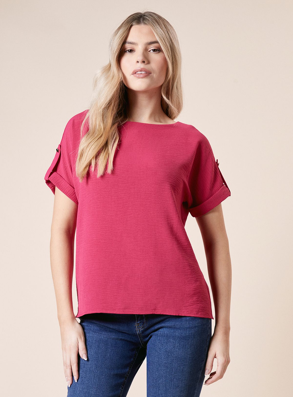 Dorothy Perkins Roll Sleeve Blouse Hot Pink image 4