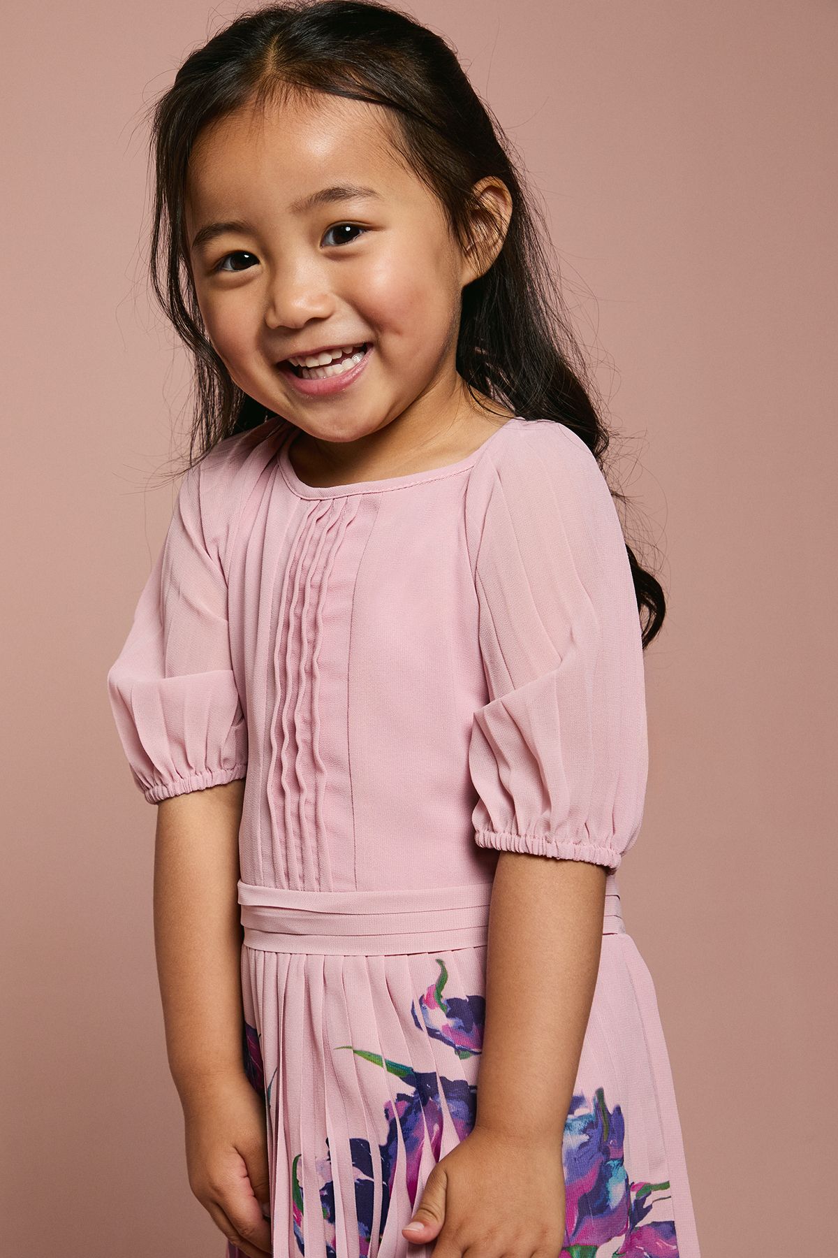 Coast Children's Pleat Skirt Placement Print Short Sleeve Dress Pink image 3