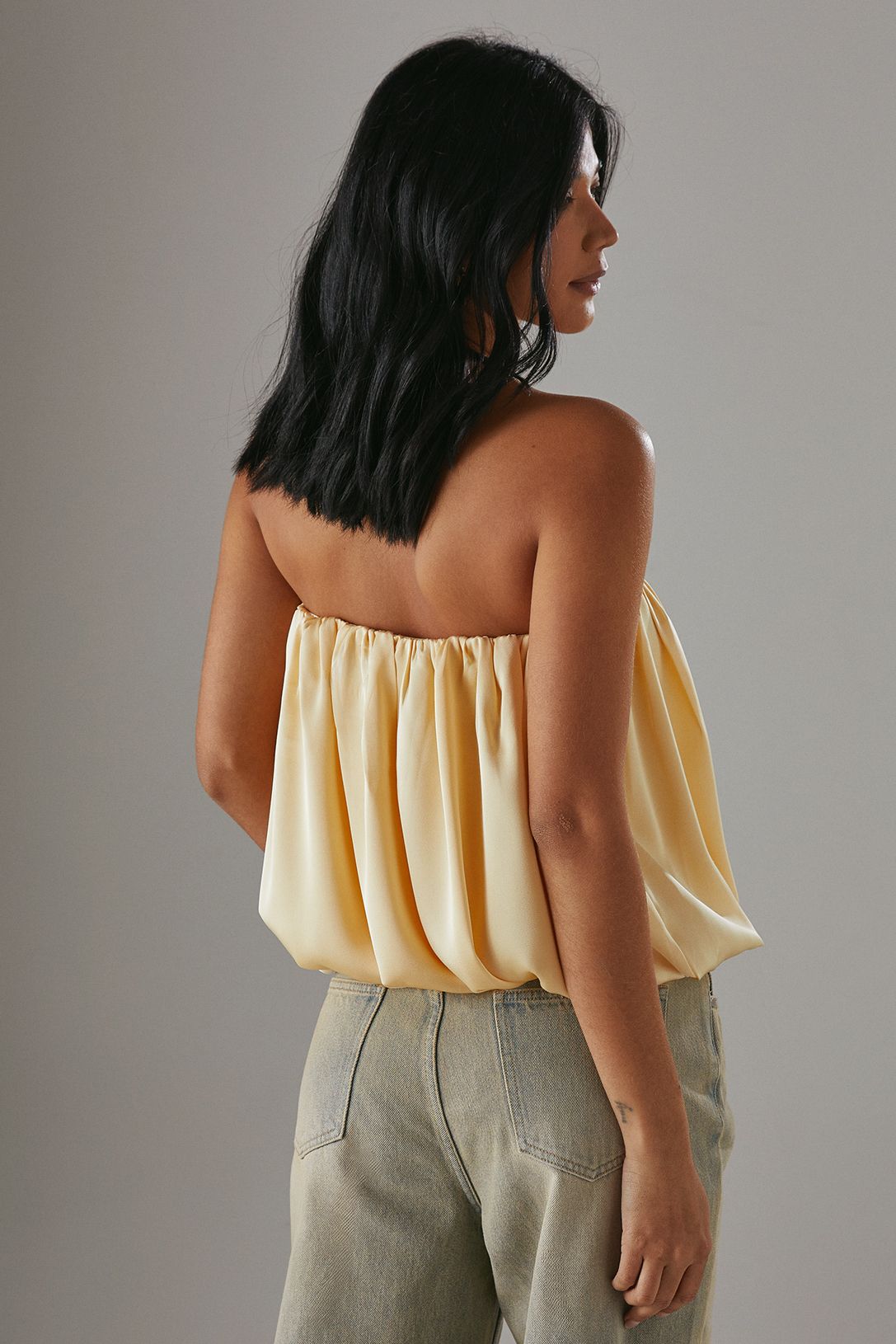 Warehouse Satin Bubble Bandeau Bodysuit Butter image 3