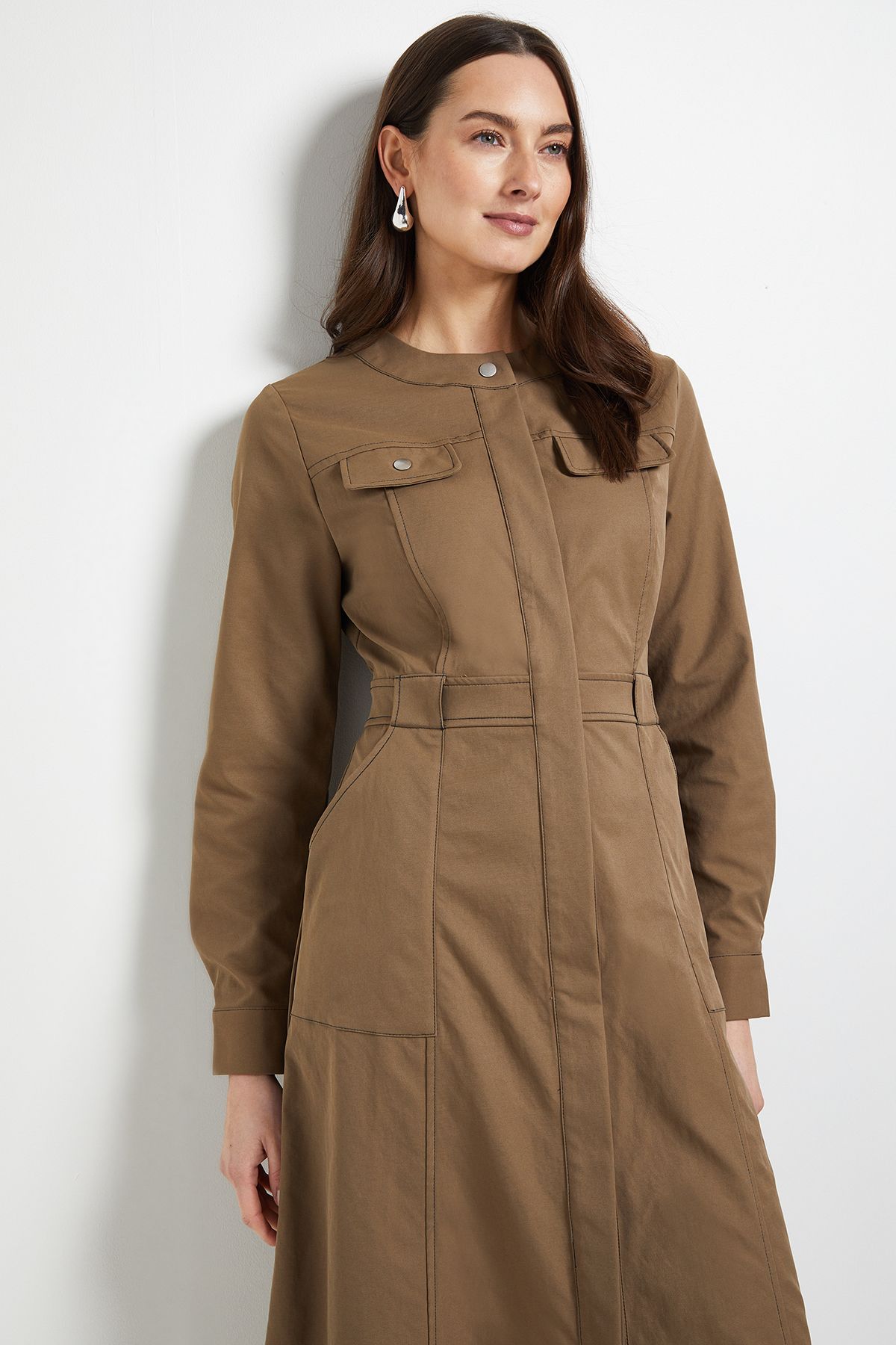 Principles Utility Pocket Collarless Shirt Dress Mocha image 4