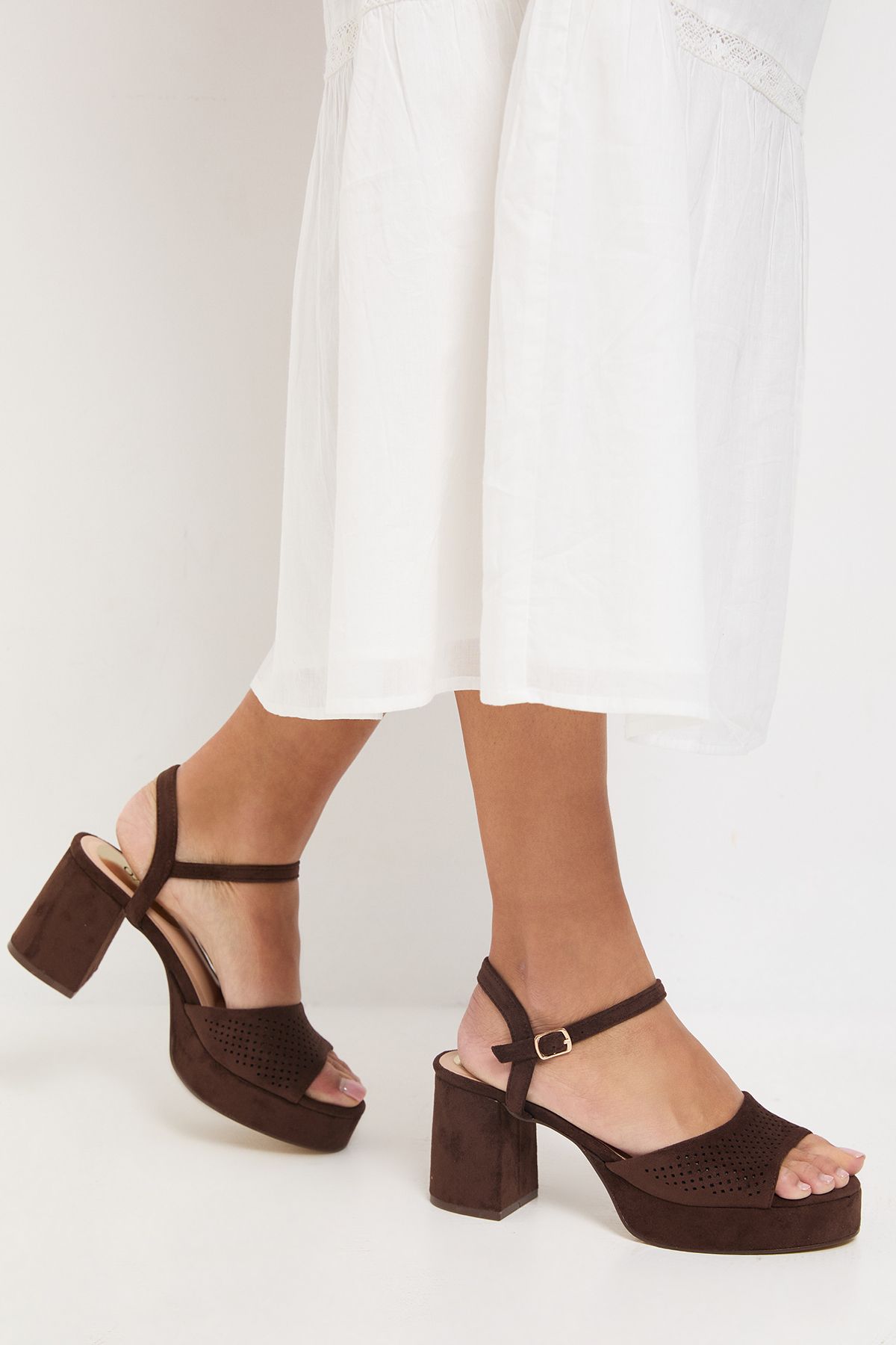 Oasis Carolynne Faux Suede Block Heel Open Toe Platform Sandals Chocolate