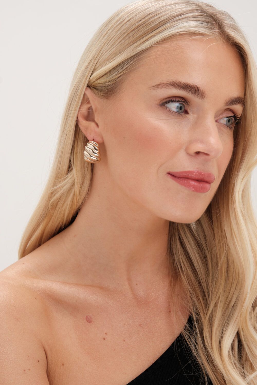 Jon Richard Gold Plated Chunky Ridge Dome Earrings image 3