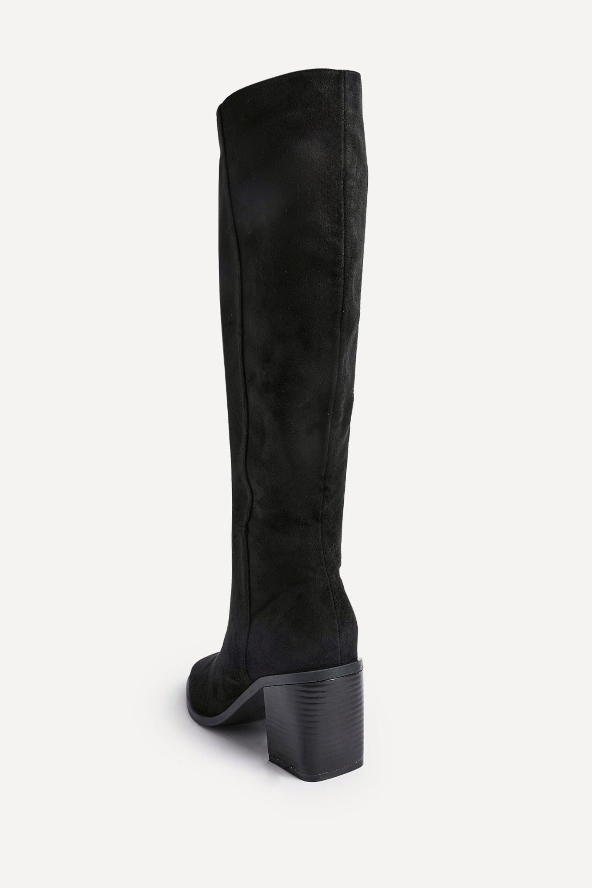 Linzi Levine Black Faux Suede Block Heeled High Leg Boot image 4