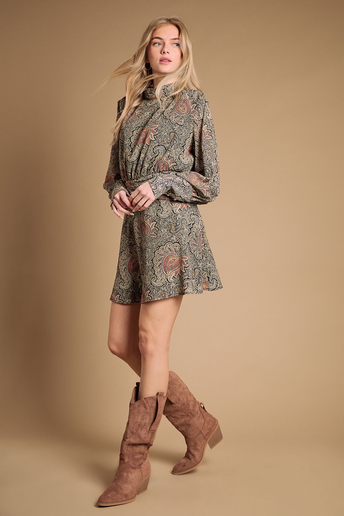 Oasis Wanda Faux Suede Slouch Western Calf Boots Mocha image 2