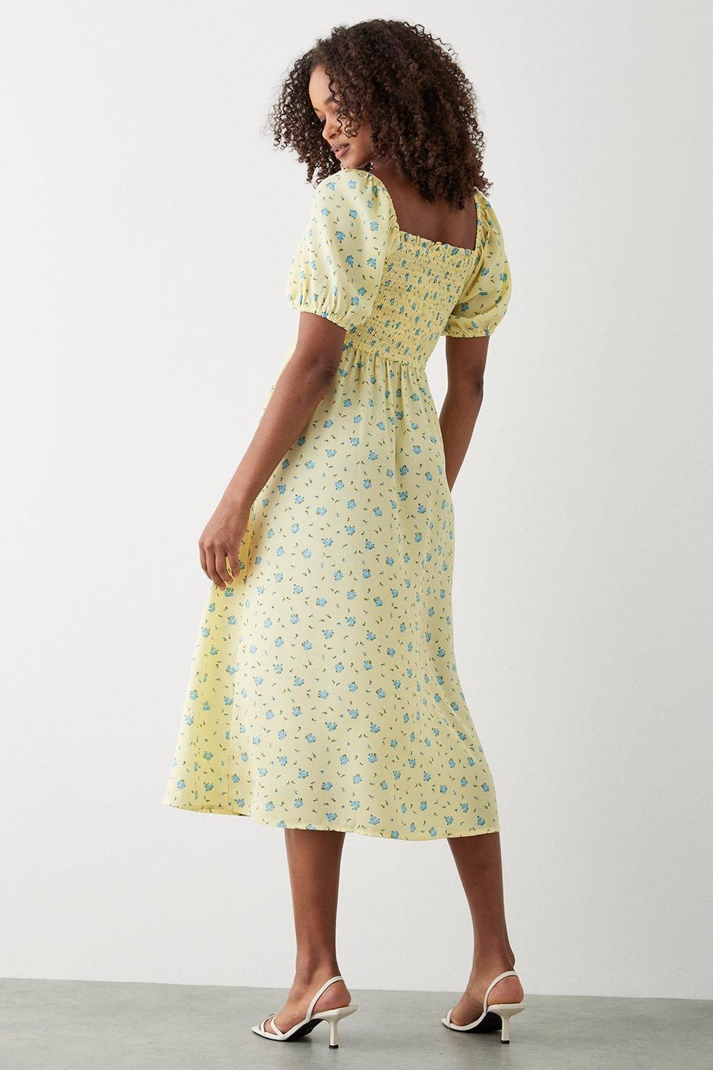 Dorothy Perkins Yellow Ditsy Floral Shirred Midi Dress Yellow image 3