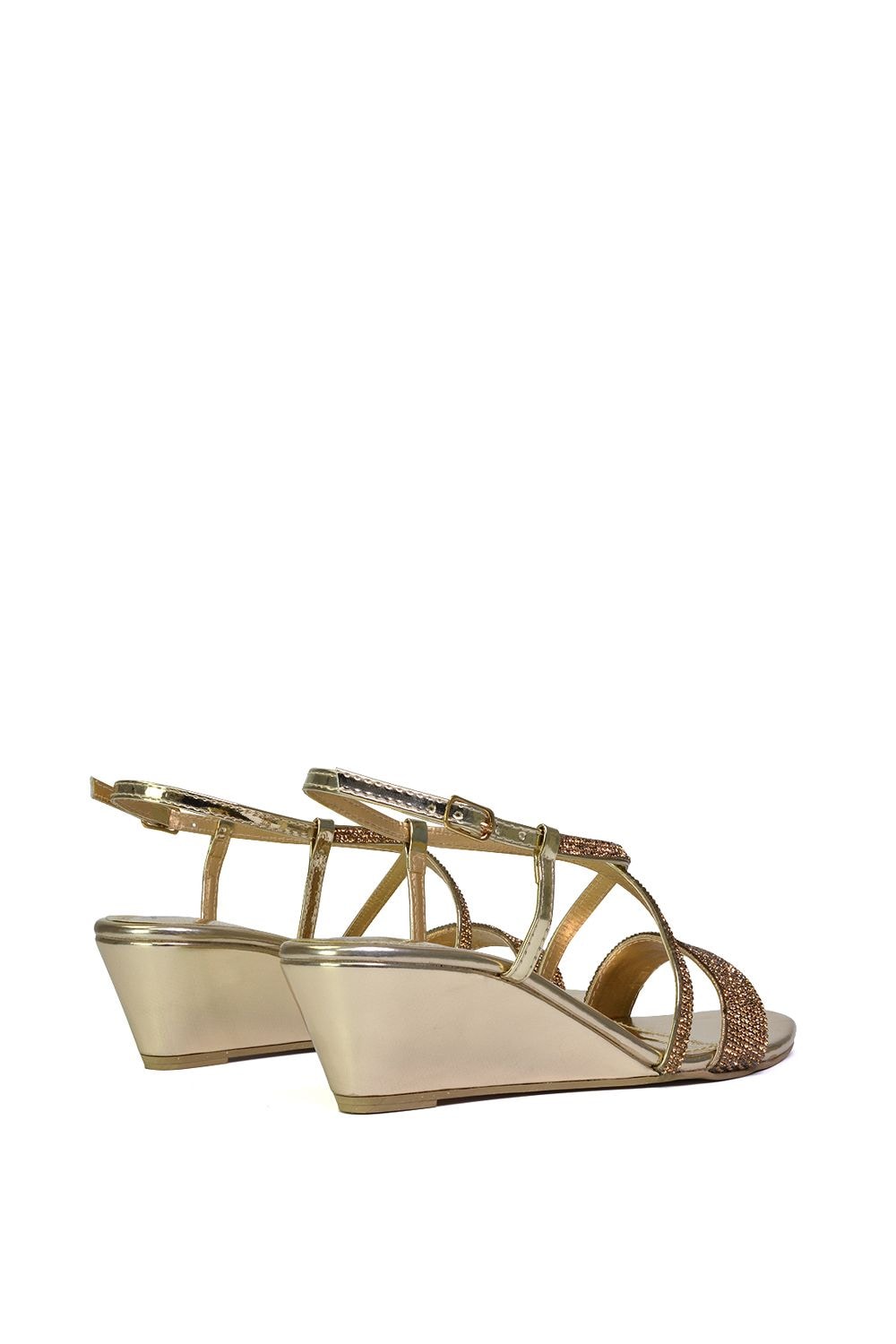 XY London 'Ocean' Sparkly Gem Crystal Diamante Ankle Strap Sandal Wedge Heels image 2