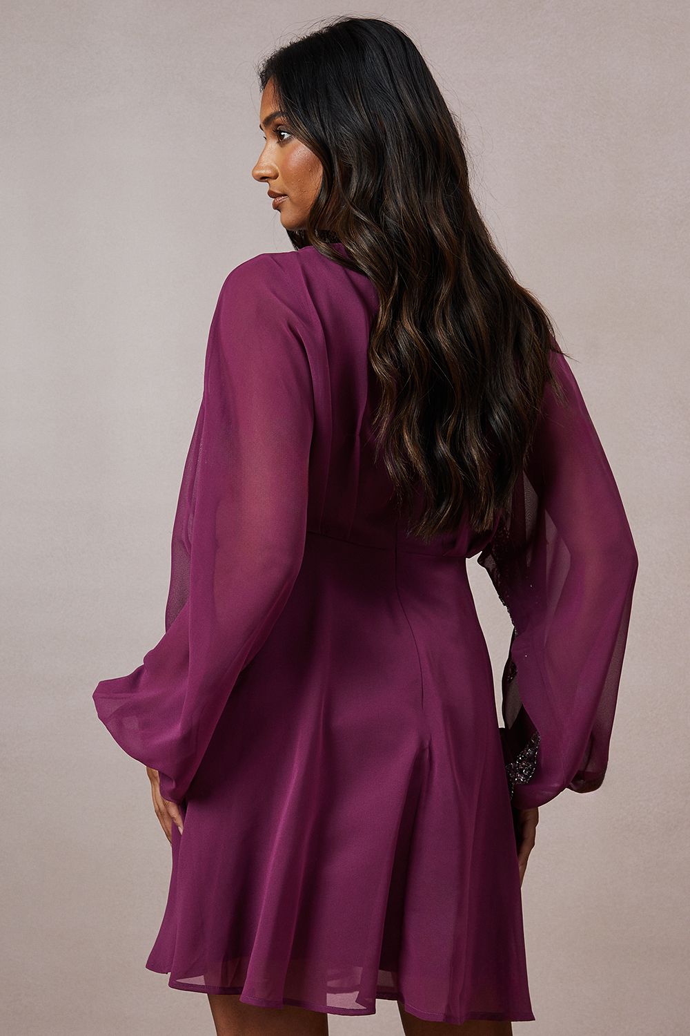 Oasis Occasion Embellished Batwing Mini Dress Berry image 3