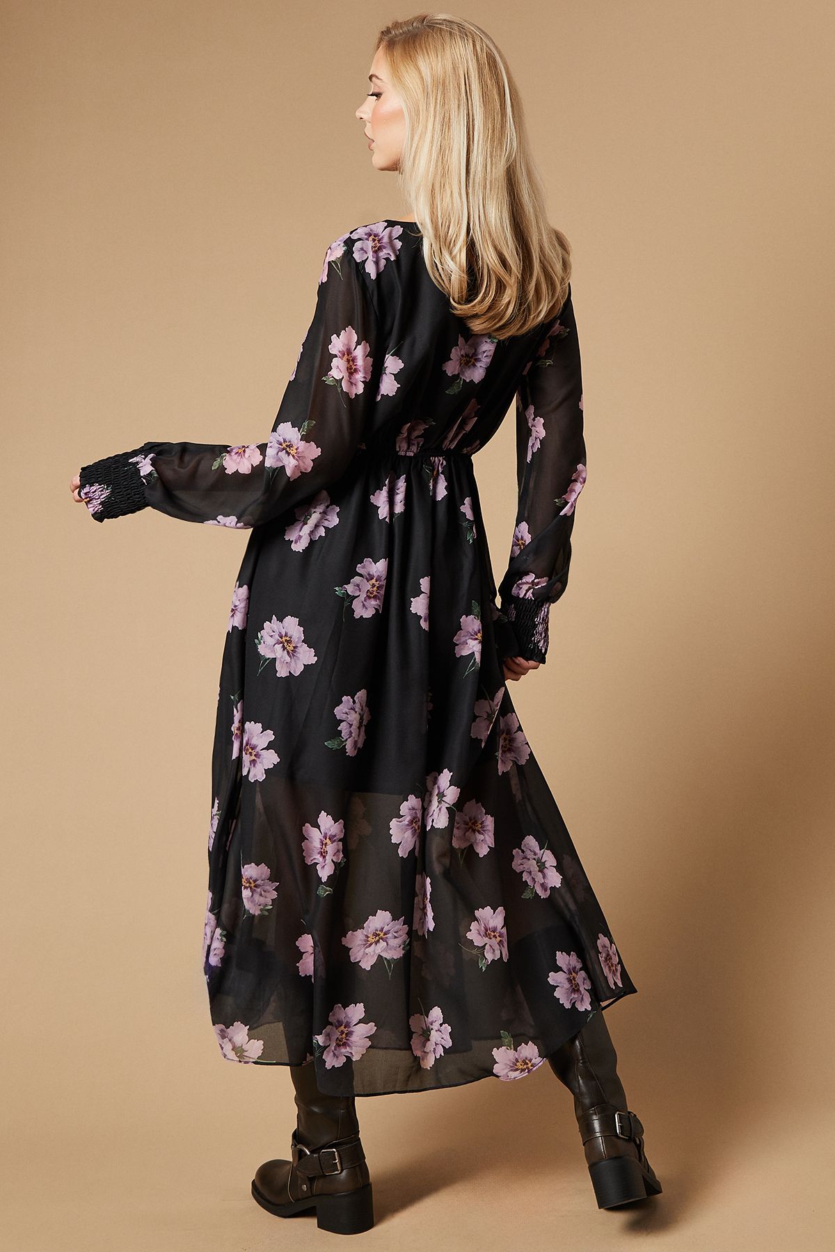Oasis Occasion Floral Button Midaxi Dress Black image 3