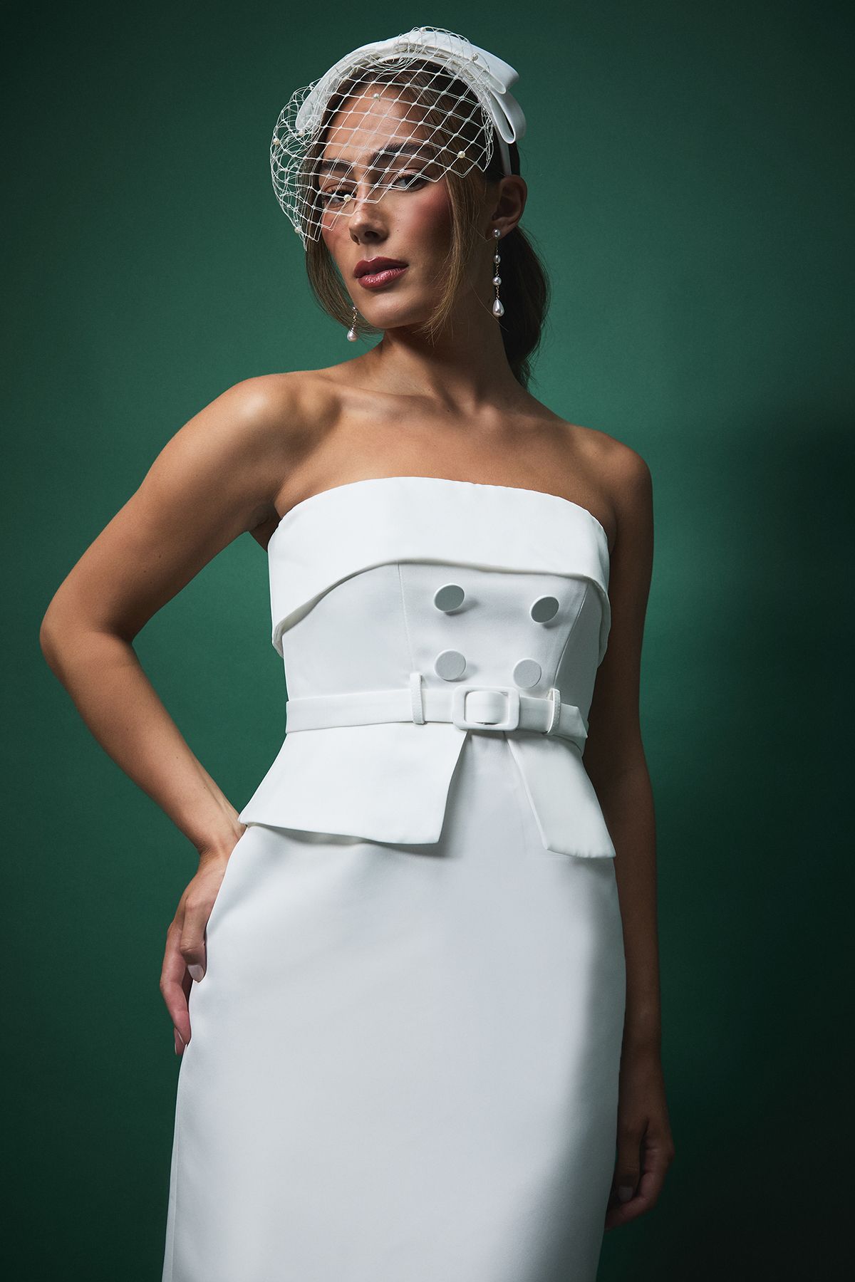 Coast Lisa Tan Bandeau Satin Button Midi Wedding Dress Ivory image 4