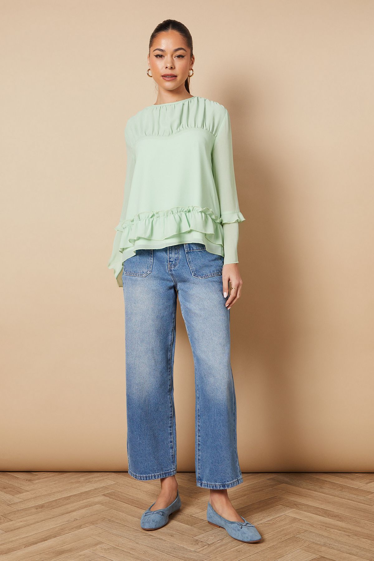 Oasis Ruched Waist 3/4 Sleeve Blouse Mint image 4