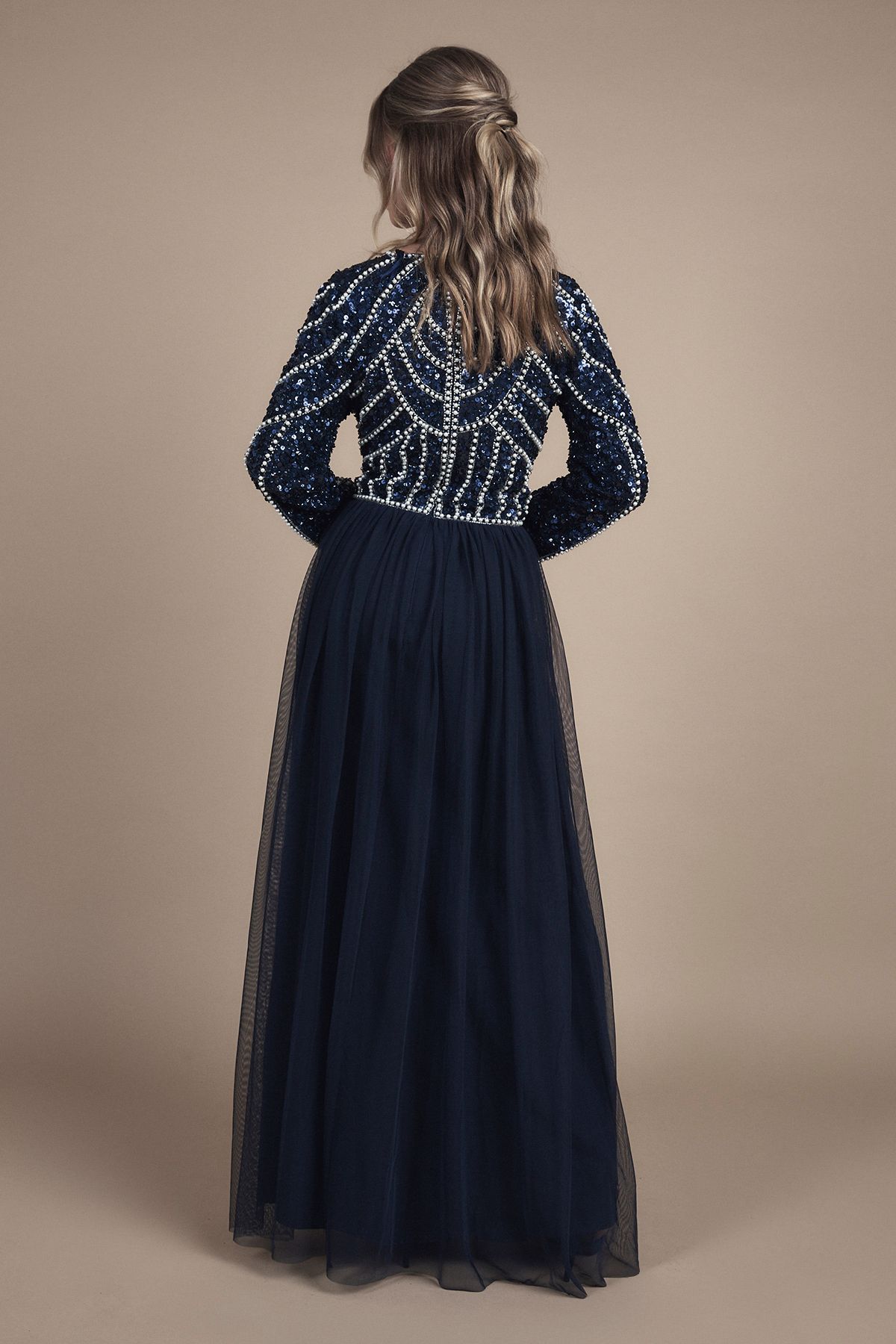 Coast Teen Pearl Embellished Bodice Bridesmaid Tulle Skirt Dress Navy image 3