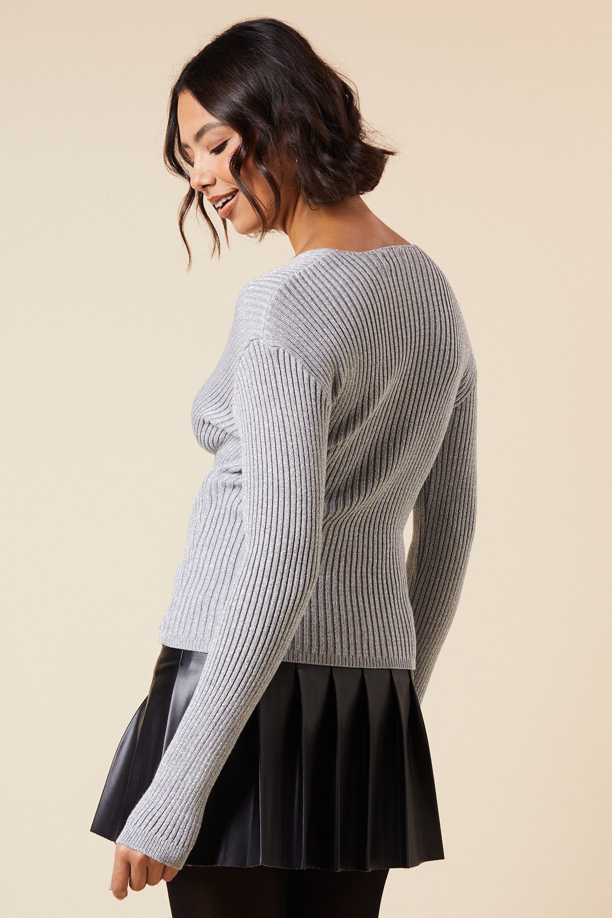 Dorothy Perkins Tall Wrap Knitted Top Grey Marl image 3