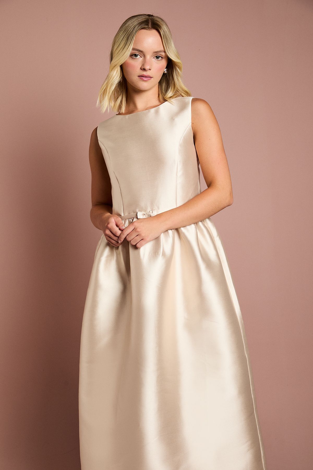 Coast Teen Coast Twill Bow Floral Maxi Bridesmaid Dress Champagne image 2