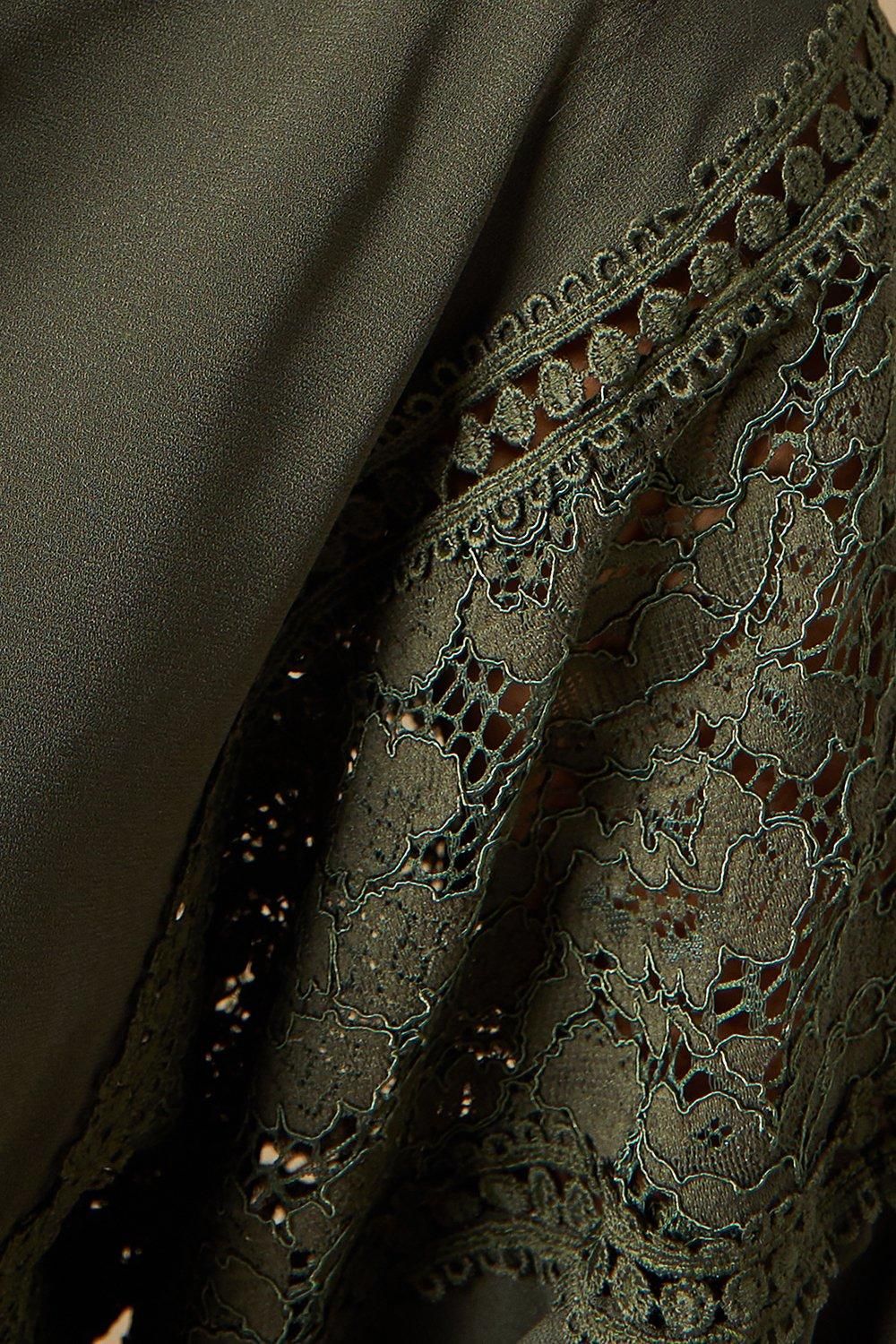 Oasis Lace Trim Tie Neck Crepe Blouse Tan image 5