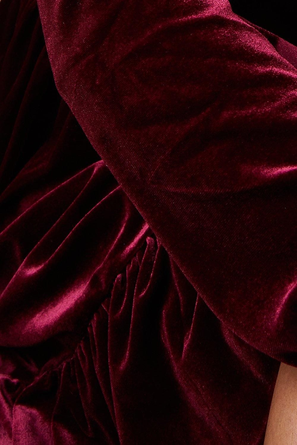 Oasis Occasion Velvet Ruffle Hem Mini Dress Wine image 5