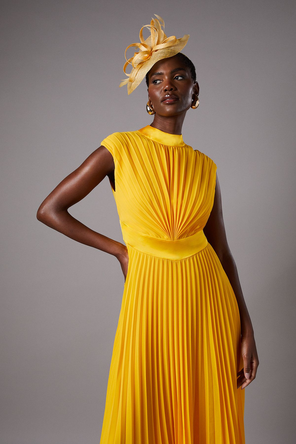 Coast Sleeveless Pleated High Neck Midi Dress Yellow image 2