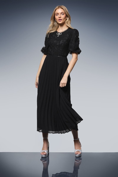 Oasis Diamonte Bow Print Midi Dress Black