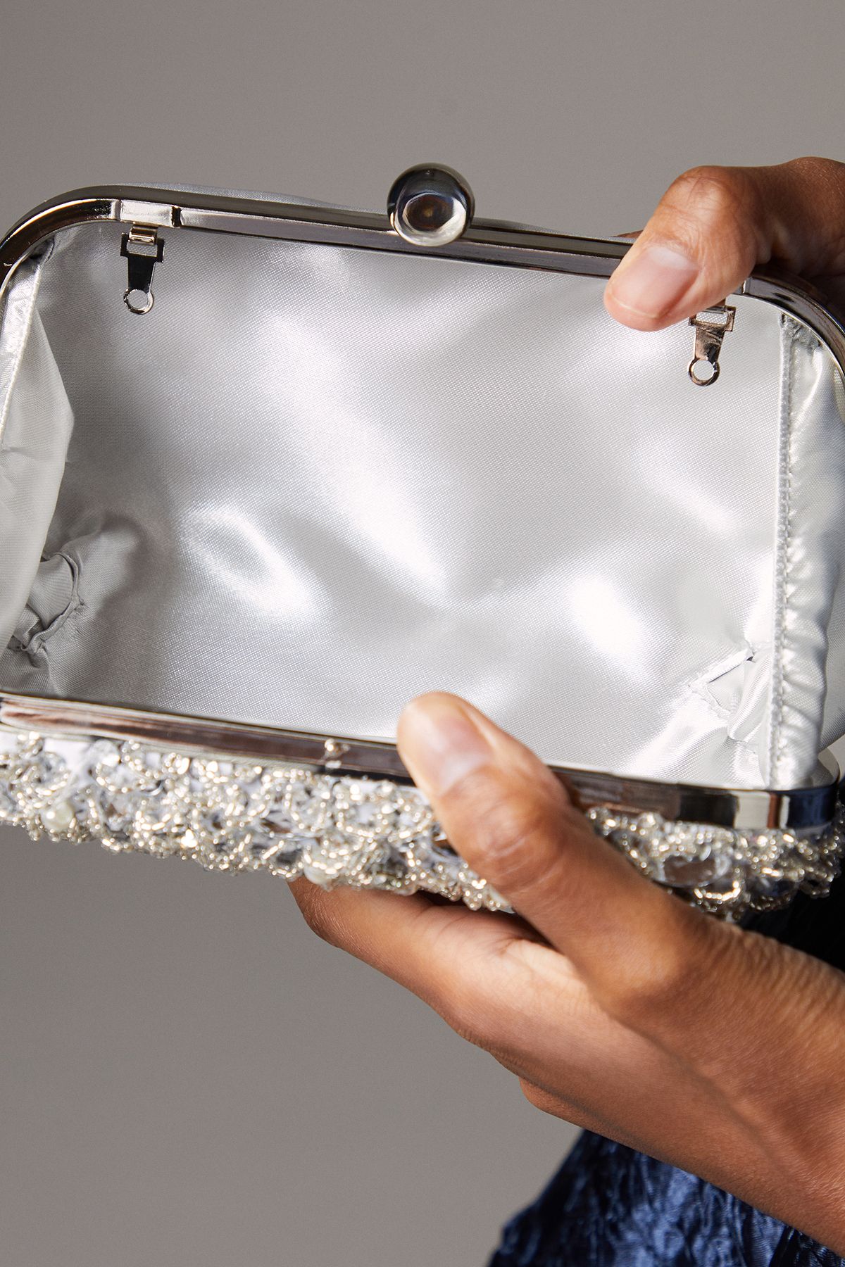 Coast Pear Embellished Hard Clutch Bag Silver image 4