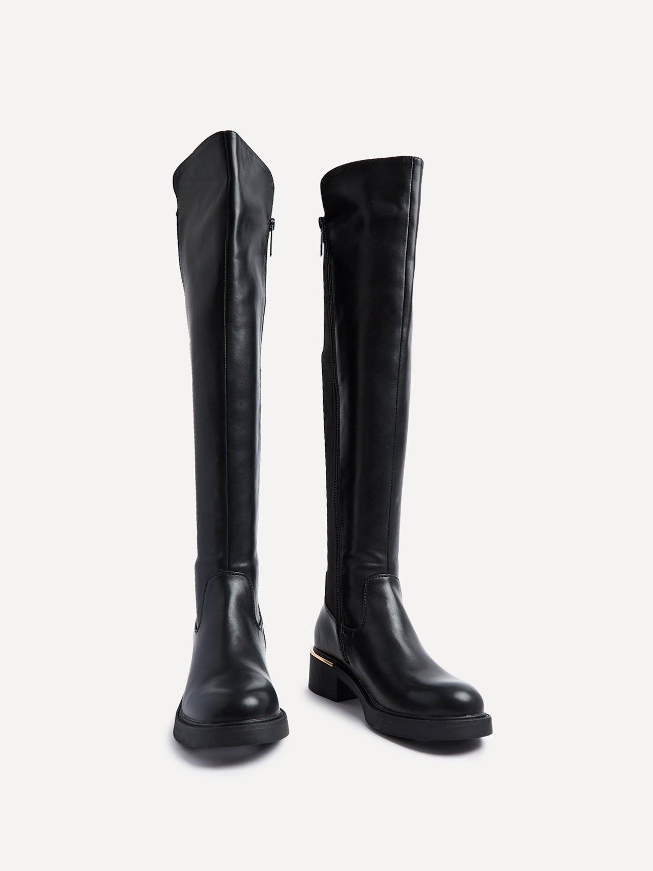 Linzi Sawyer Black Faux Leather Knee High Classic Riding Boot image 3