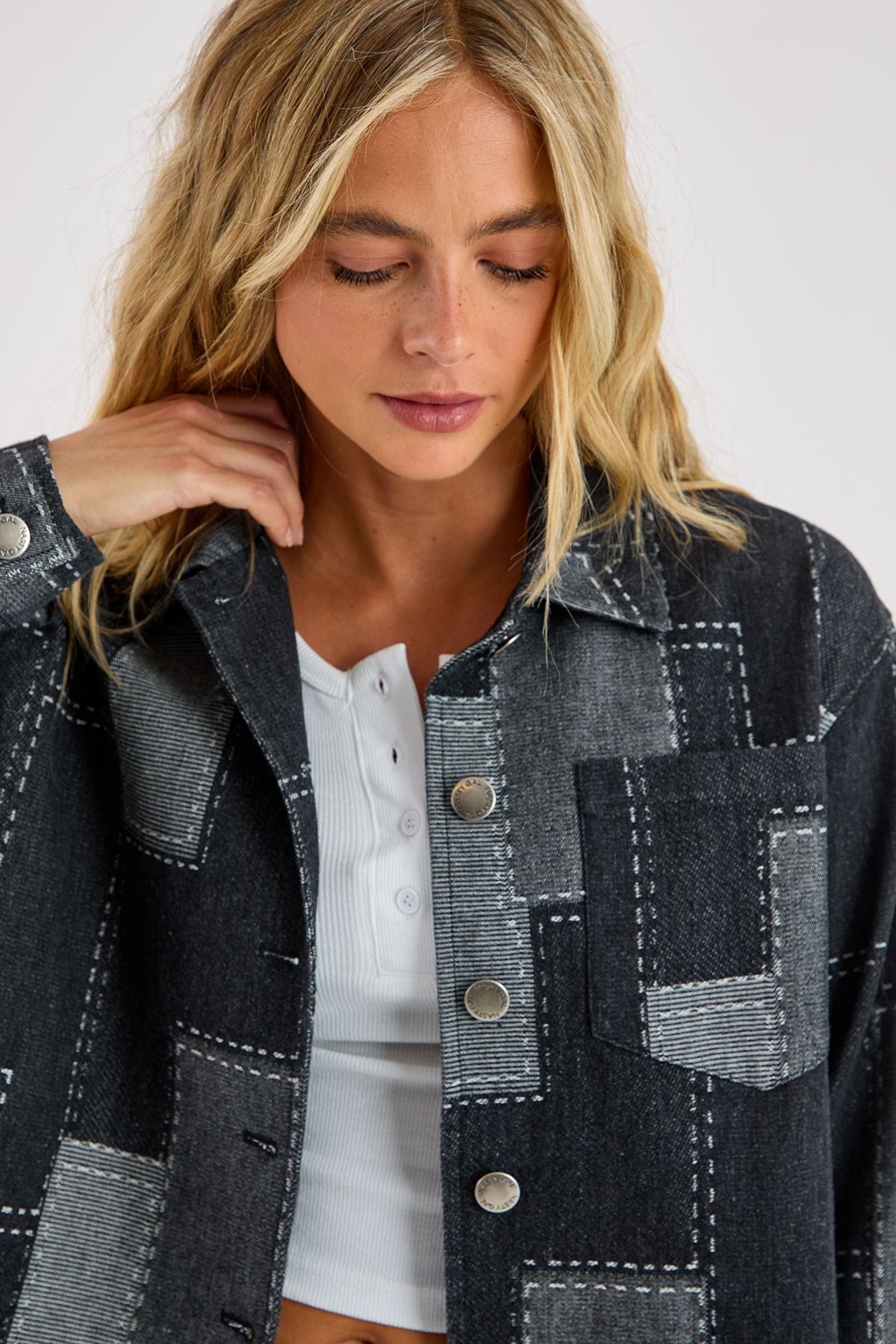 NastyGal Patchwork Denim Long Sleeve Oversized Shirt Black image 3