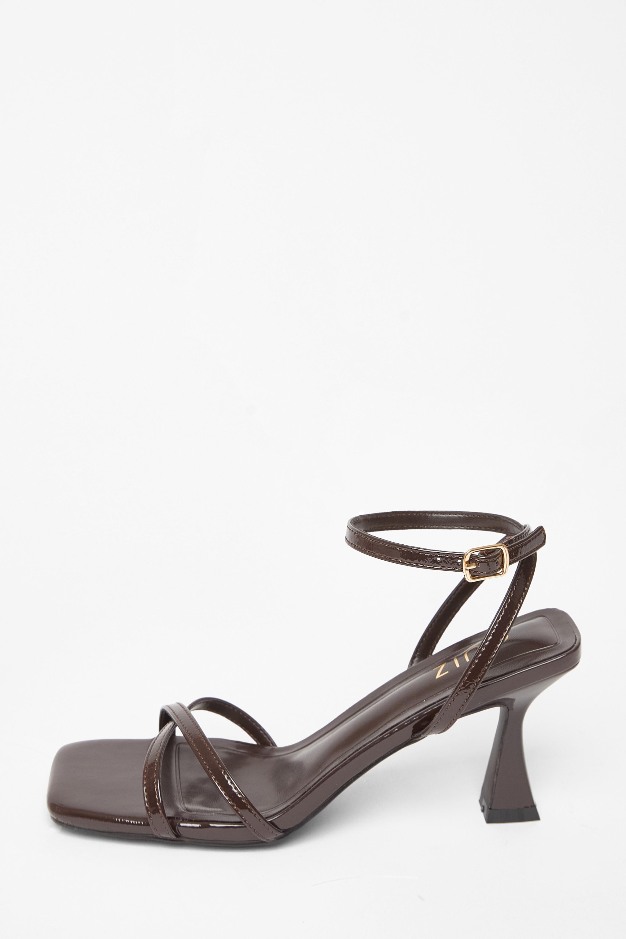 Quiz Brown Cross Strap Flared Heels image 3