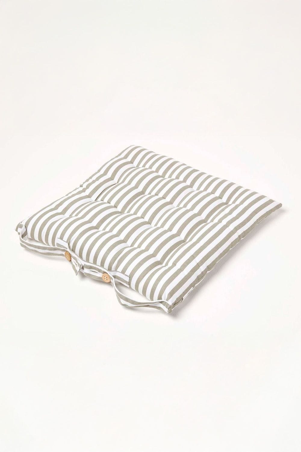 Homescapes Set of 4 Grey Stripe Seat Pad with Button Straps 100% Cotton 40 x 40 cm image 3