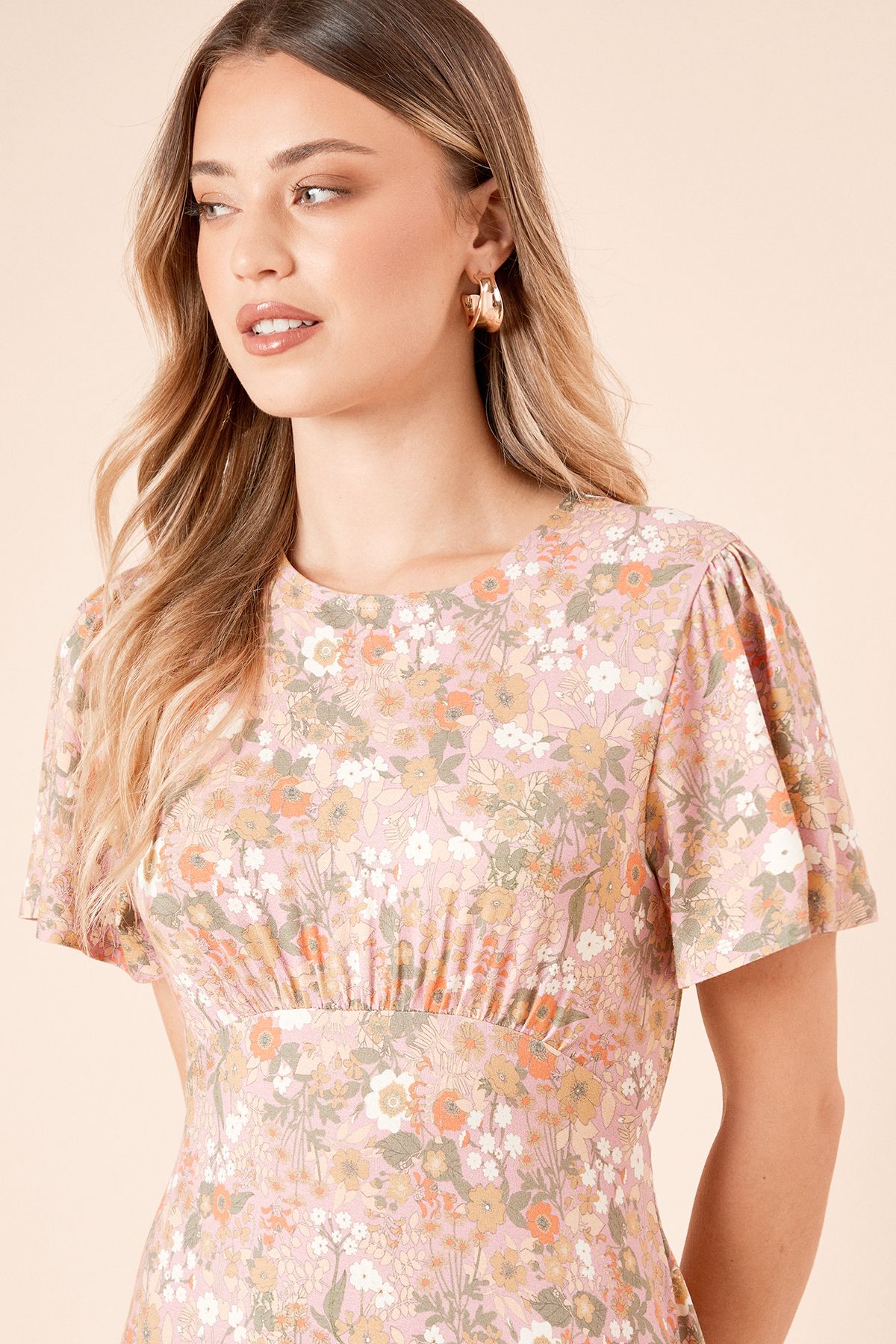 Dorothy Perkins Empire Seam Tie Back Midi Dress Floral image 3