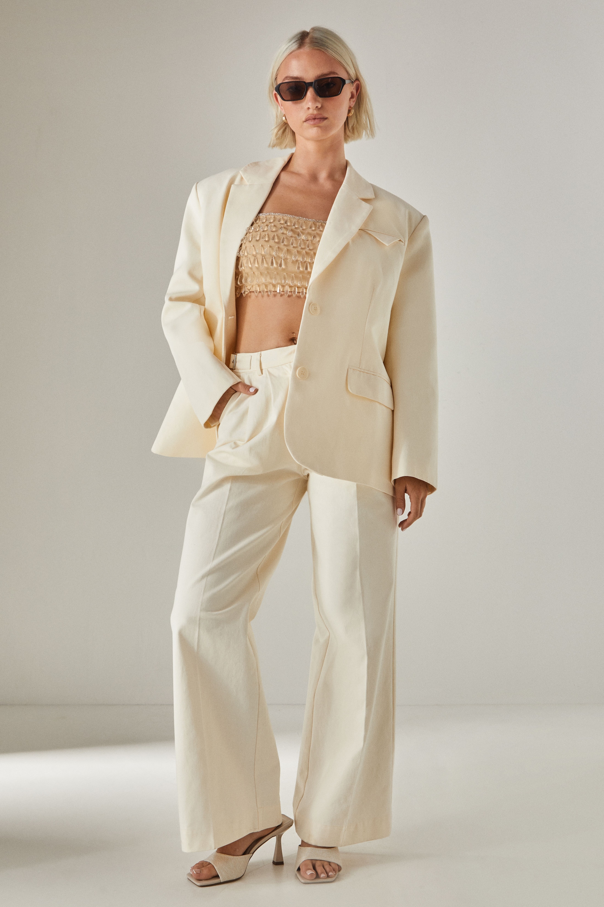 NastyGal Peached Cotton Twill Oversized Tailored Blazer Co-ord Cream image 4