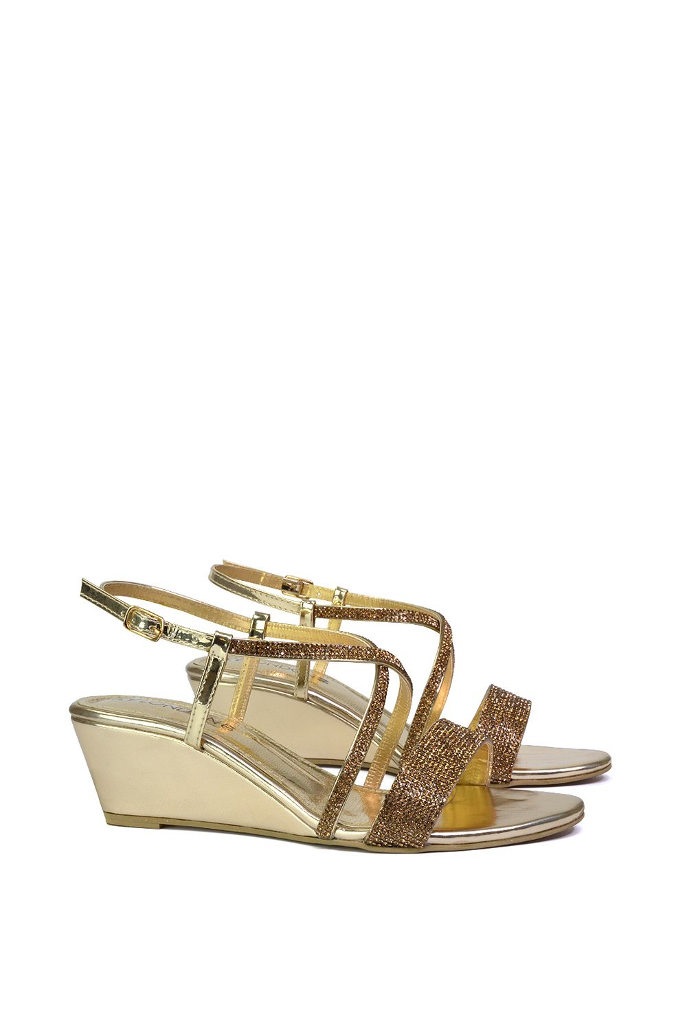 XY London 'Ocean' Sparkly Gem Crystal Diamante Ankle Strap Sandal Wedge Heels image 5