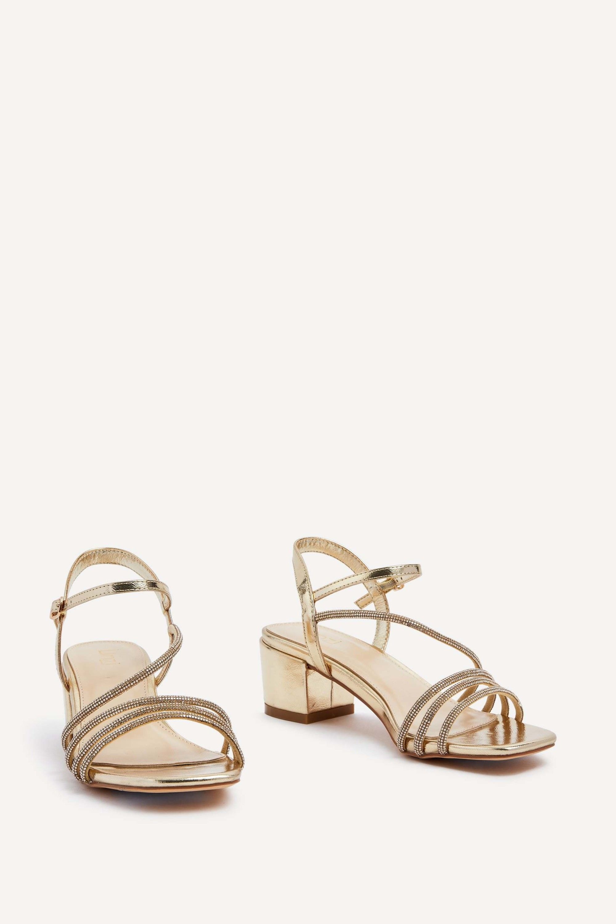 Linzi Riri Gold Faux Leather Diamante Strappy Block Heeled Sandal image 3