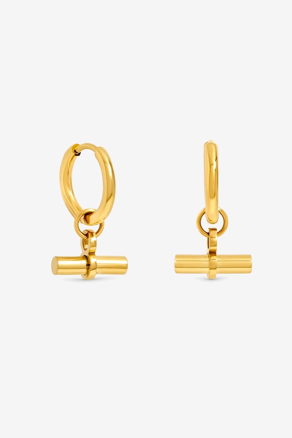 Jon Richard Gold Plated Waterproof T-Bar Huggie Hoop Earrings