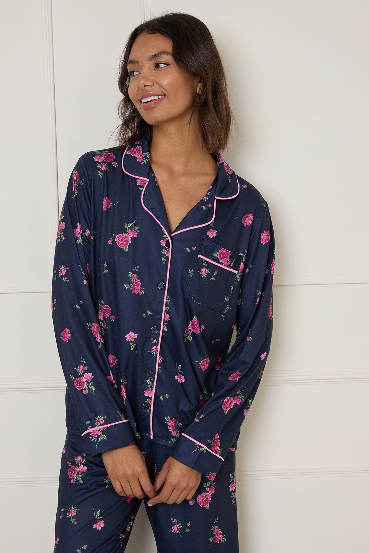 Dorothy Perkins Navy Floral Tipped Long Sleeve Pyjama Set Floral image 4