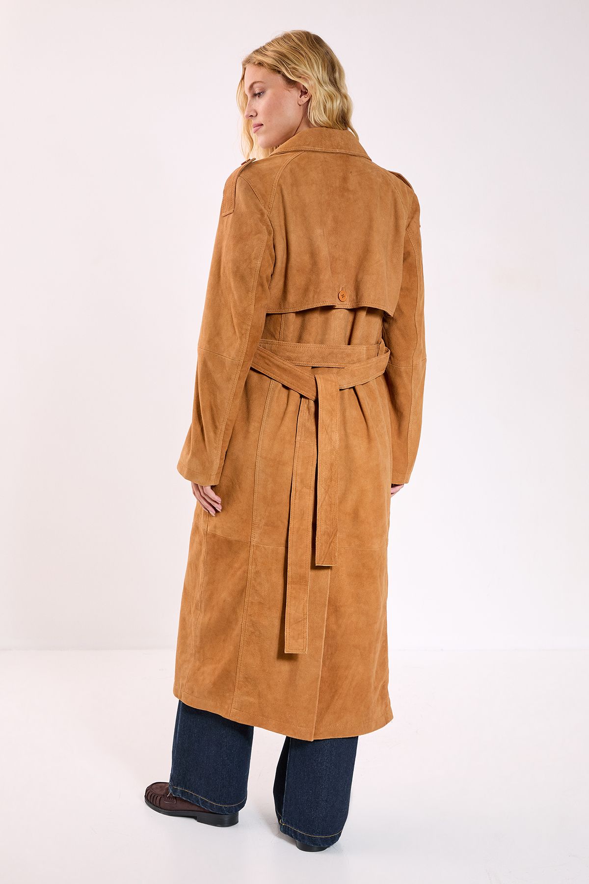 NastyGal Real Suede Trench Coat Tan image 5