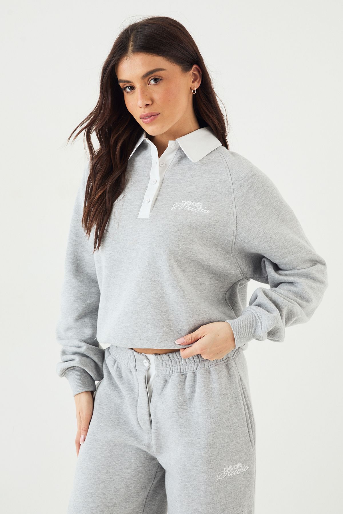 DSGN Studio DSGN Studio Contrast Collar Rugby Sweatshirt Grey Marl