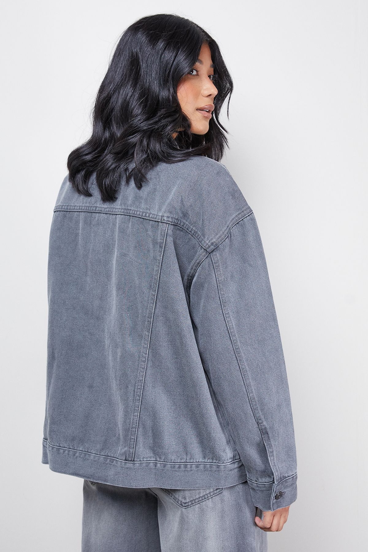 Warehouse Grey Oversized Denim Jacket Grey image 3