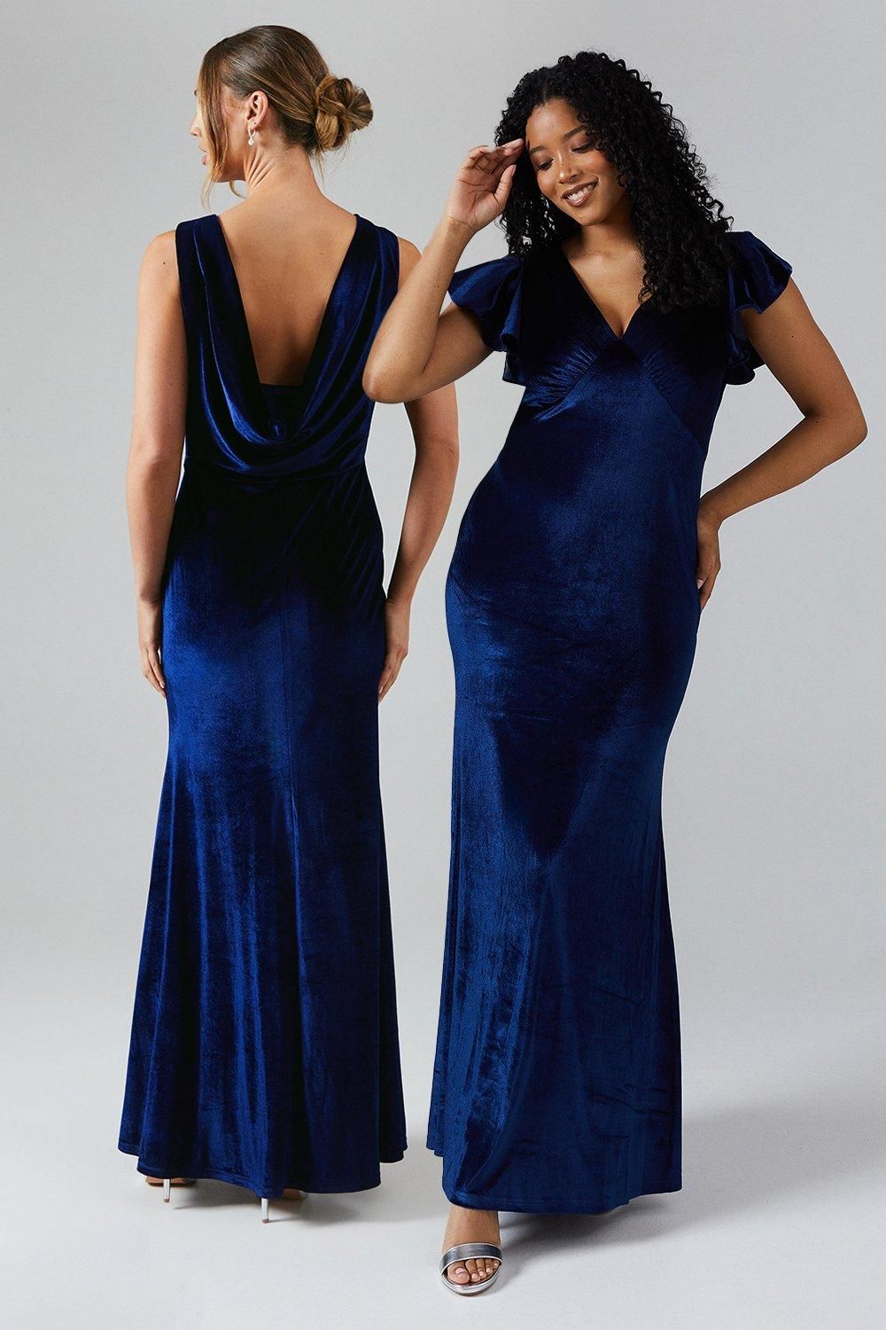 Coast V Neck Ruffle Sleeve Velvet Bridesmaid Dress Navy image 1