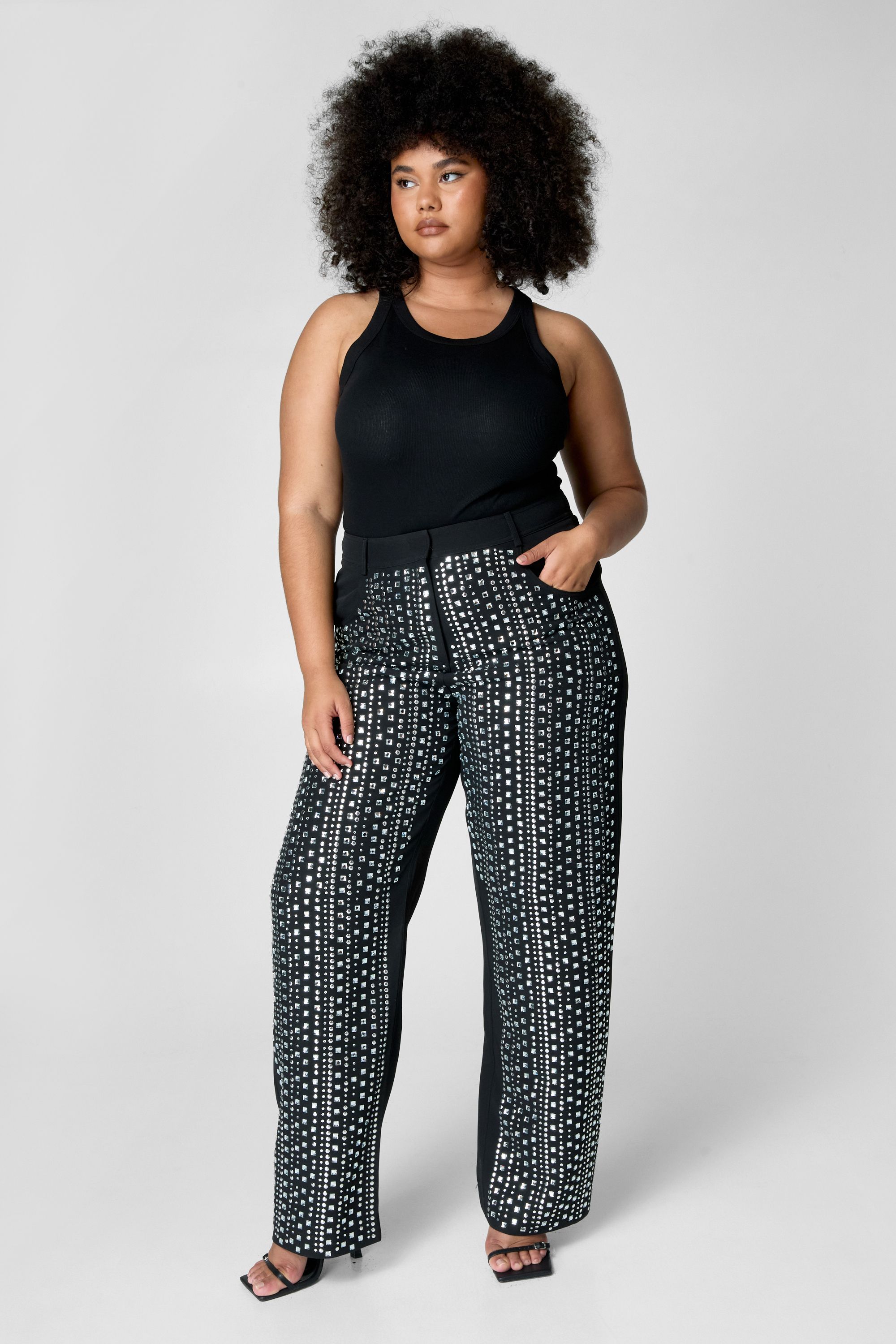NastyGal Plus Hotfix Tailored Trouser Black image 3