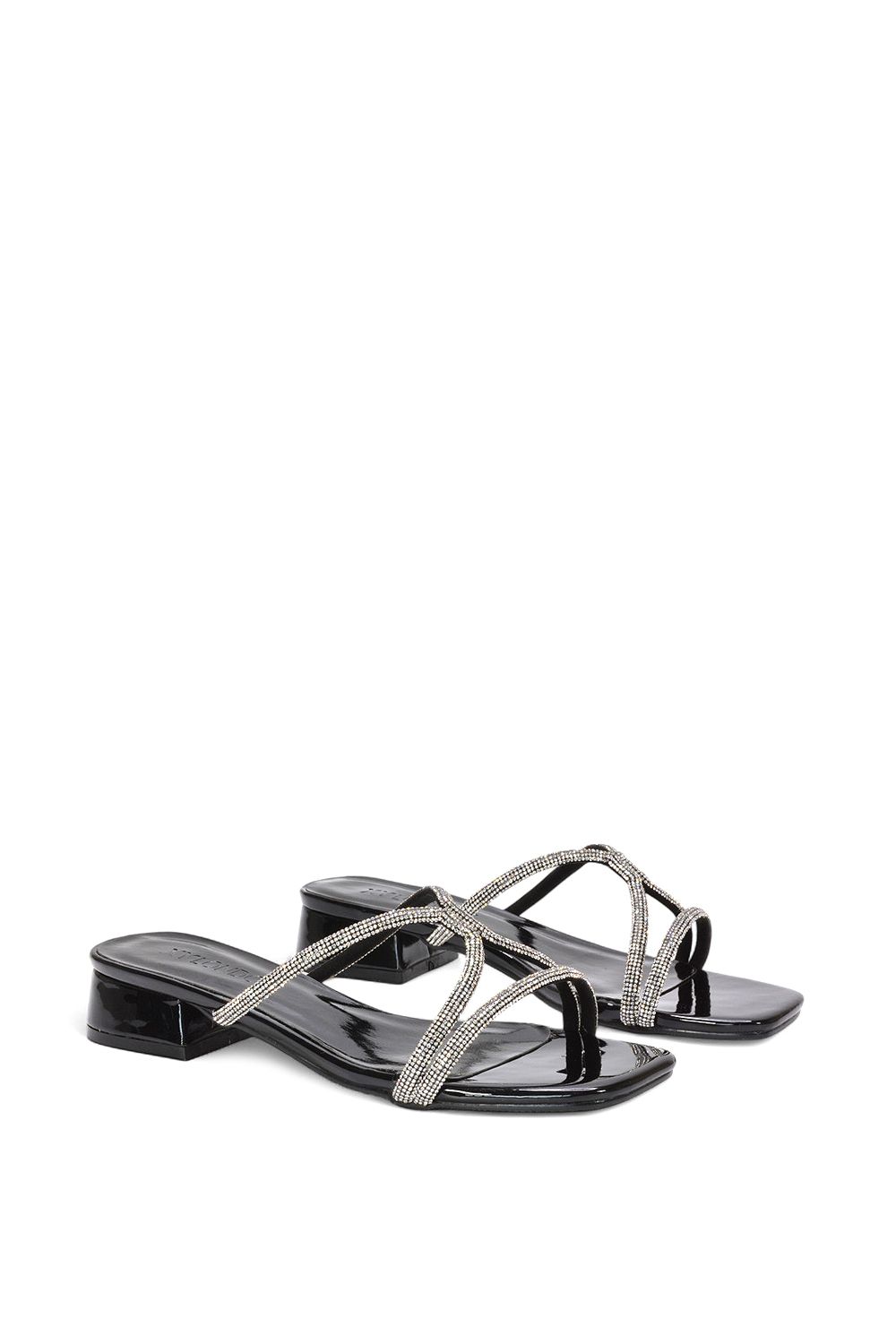 XY London 'Olivia' Strappy Low Block Heel Diamante Sandals With Square Toe image 3
