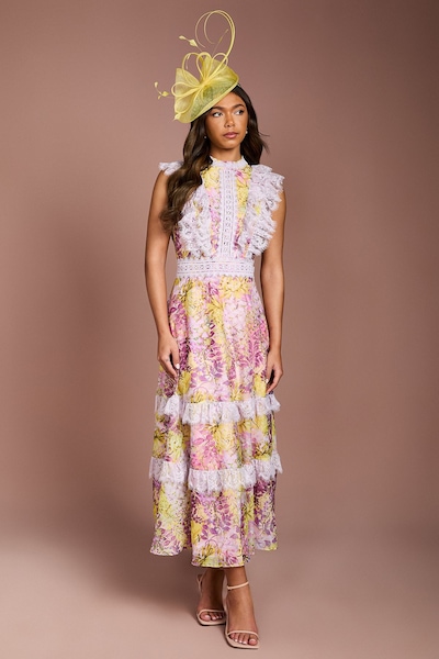 Coast Lace Trim Printed Georgette Midi Dress Blush