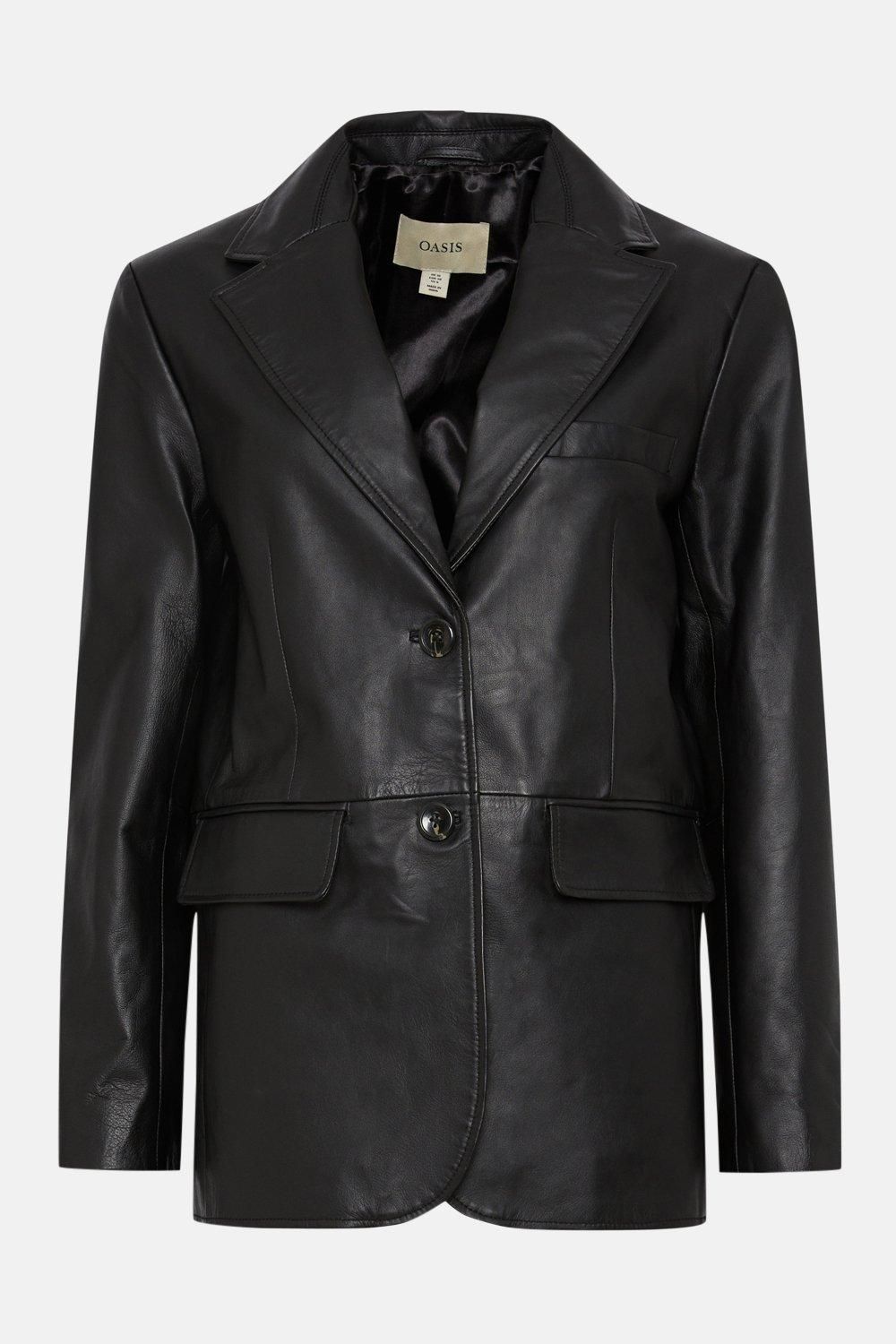 Oasis Real Leather Barrel Leg Trouser Black image 4