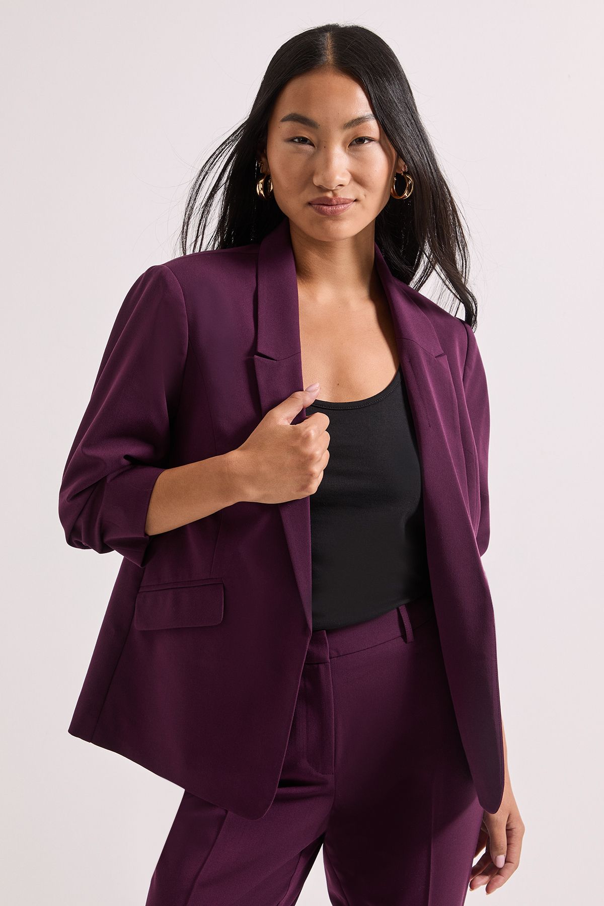 Dorothy Perkins Petite Ruched Sleeve Blazer Plum image 4
