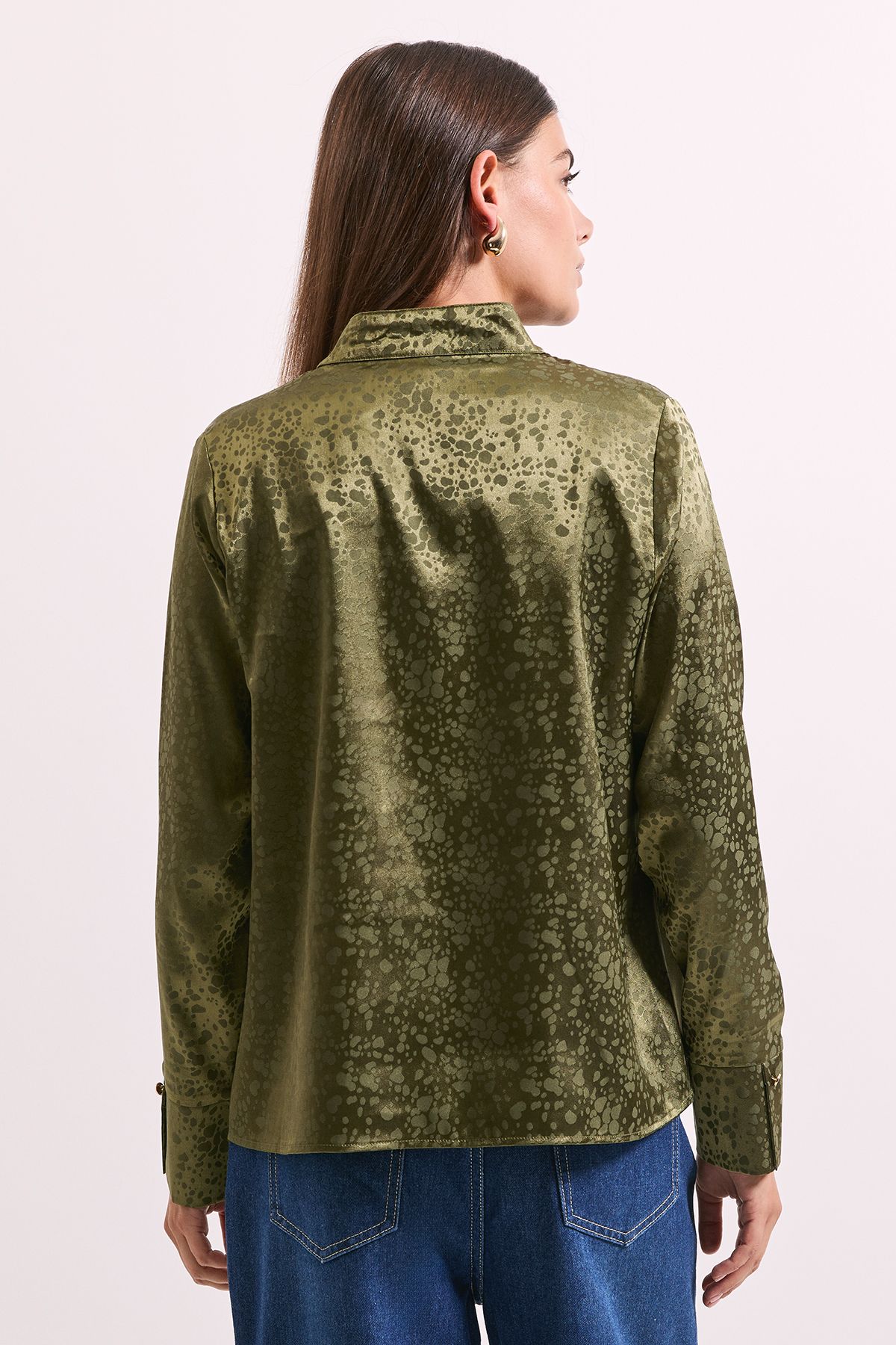 Principles Olive Cowl Tie Neck Satin Jacquard Blouse Olive image 4