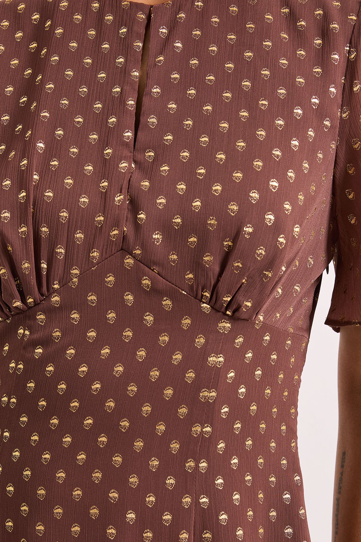 Dorothy Perkins DP Luxe Metallic Spot Chiffon Ruffle Hem Midi Dress Chocolate image 5