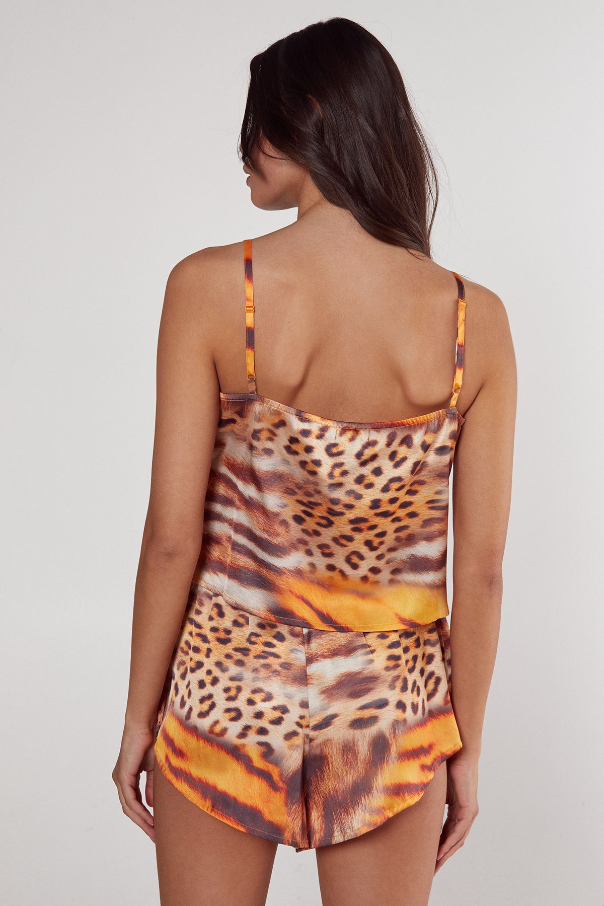 NastyGal Mixed Tiger & Leopard Print Pants Pajama Set Orange image 4