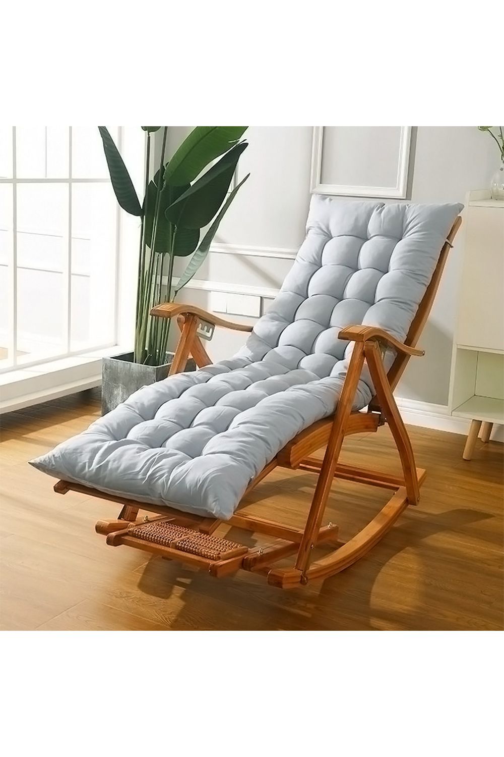 Living and Home 160x50cm Grey Outdoor Sun Lounger Cushion with Slip-Over Back & Side Tie Straps image 2