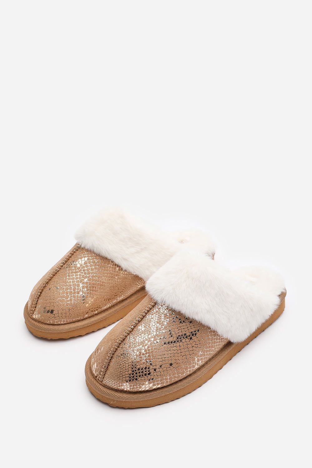 Where's That From 'Cassia' Snake Print Mule Slippers with Faux Fur Trim image 4