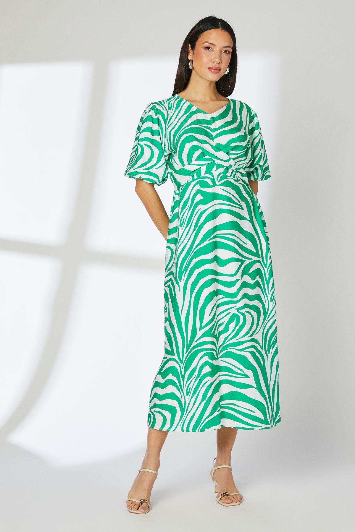 Principles Green Animal Tie Front Midi Dress Green